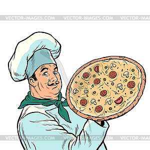 Italian chef with pizza - vector image