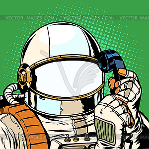 Космонавт разговаривает по телефону. пустой скафандр - изображение в векторе