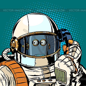 Robot astronaut talking on phone - vector clip art