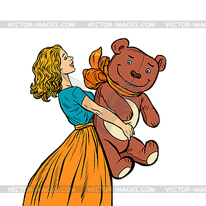 Young woman and bear gift. Birthday. celebration - vector image