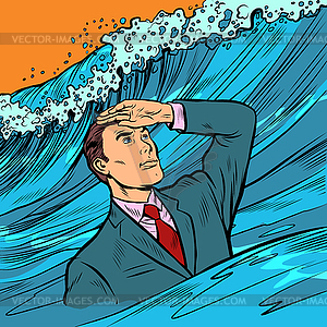 Crisis Manager. businessman leader looks far ahead - vector clipart