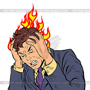 Headache man. heat and temperature - vector image