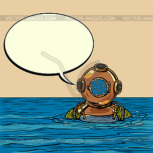 Ретро глубокий морской водолаз в металлическом шлеме - изображение в векторе / векторный клипарт