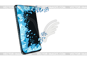 Smartphone screen explodes. Defective damaged - stock vector clipart