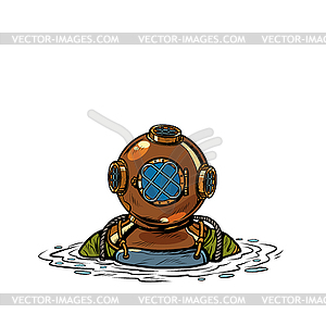 Retro deep sea diver in metal helmet. isolate - vector clip art