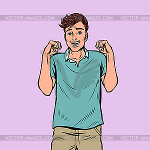 Happy young man expectation anticipation happiness - vector clipart