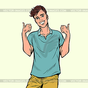 Thumbs up gesture young man - vector clipart / vector image