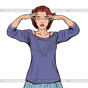 Young woman thinks intently. Intellectual work - vector clip art