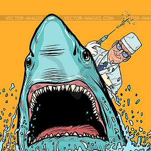 Стоматолог и акула, врач делает прижигание - клипарт Royalty-Free