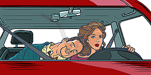 Woman driver. couple in car husband and wife - vector clipart / vector image