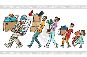 Humanity moves to new planet. astronaut dad mom - vector clipart / vector image