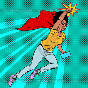 African Woman grandmother superhero flying active - royalty-free vector clipart