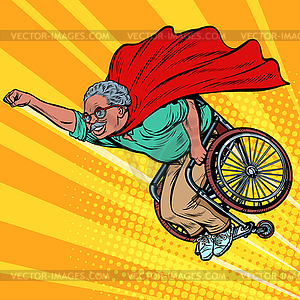 Африканский человек на пенсии супергероя инвалидов - векторное изображение