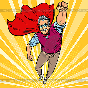 Man retired superhero. Health and longevity of olde - vector image