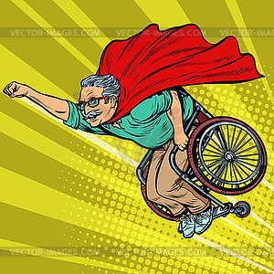Man retired superhero disabled in wheelchair. Healt - vector clipart