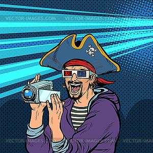Pirate shoots and watches adventure movies - vector clipart / vector image