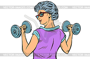 Fitness dumbbells sport activity Woman grandmother - vector image