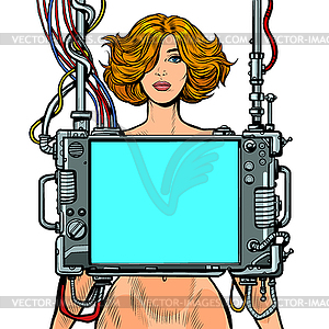 Медицинское обследование женщин, сканирование внутренних органов - векторное изображение EPS