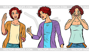 Set collection gestures of beautiful women - vector clipart