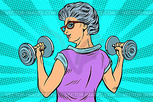 Fitness dumbbells sport activity Woman grandmother - vector clipart