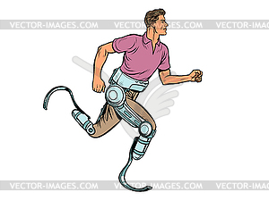 Disabled man running with legs prostheses - vector image