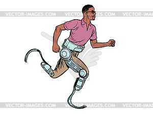 Disabled african man running with legs prostheses - vector clip art