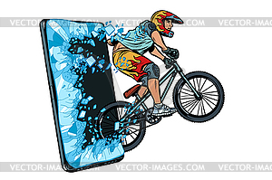 Sports online news concept. athlete cyclist in - vector image