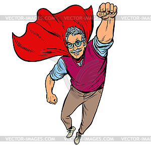 Man retired superhero. Health and longevity of olde - vector image