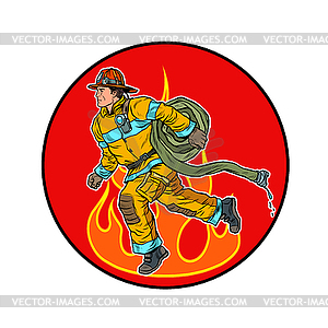 Firefighter is extinguishing flames - vector image