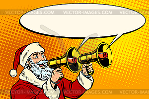 Santa Claus with megaphone. Christmas sale - vector clipart