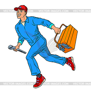 Male master repairman runs - vector image