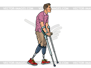 Legless veteran with bionic prosthesis with - vector image