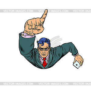 Businessman with smartphone index finger up. - vector clipart