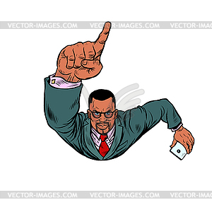 African businessman with smartphone index finger up - vector clipart