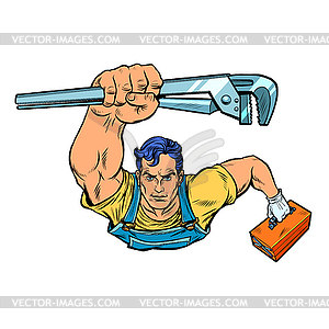 Repairman with an adjustable wrench - vector EPS clipart