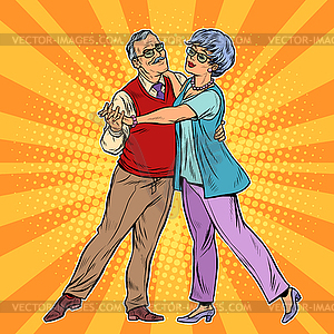 Пожилая пара танцует - рисунок в векторном формате