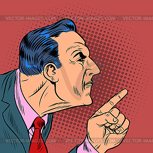 Angry man points finger - vector image