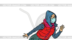 Woman in medical mask, panic andemic epidemic - vector image