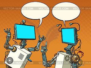 Two robots communicate - vector clip art