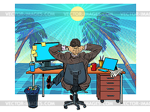 Quarantine remote work at home. dream of vacation - vector clip art