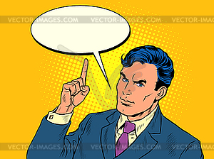 Businessman threatens with finger - vector image