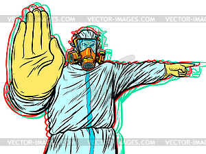 Medic quarantine stop protection suit - vector clip art