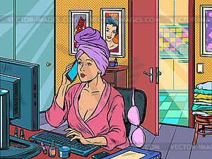 Woman work at home freelance epidemic self isolatio - stock vector clipart