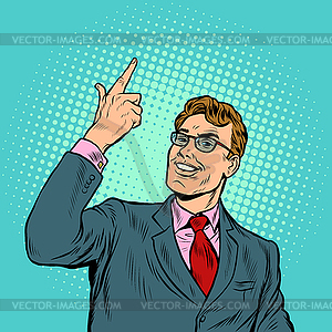 Businessman smiles greeting gesture - vector image