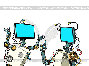 Two robots communicate - royalty-free vector image