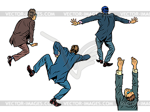 Figure businessman climbs over wall - vector image