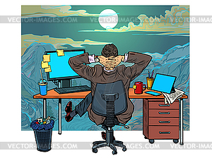 Quarantine remote work at home. dream of vacation - vector clipart