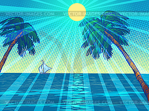 Sun beach resort palm trees sea - vector EPS clipart