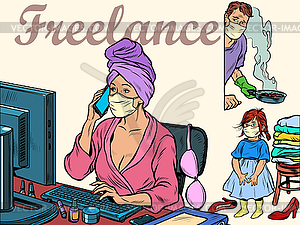 Woman work at home freelance epidemic self isolatio - vector clipart