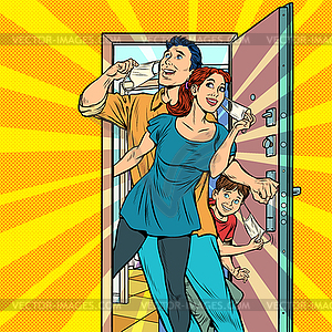 Final epidemic and quarantine. Family leaves home - vector clip art